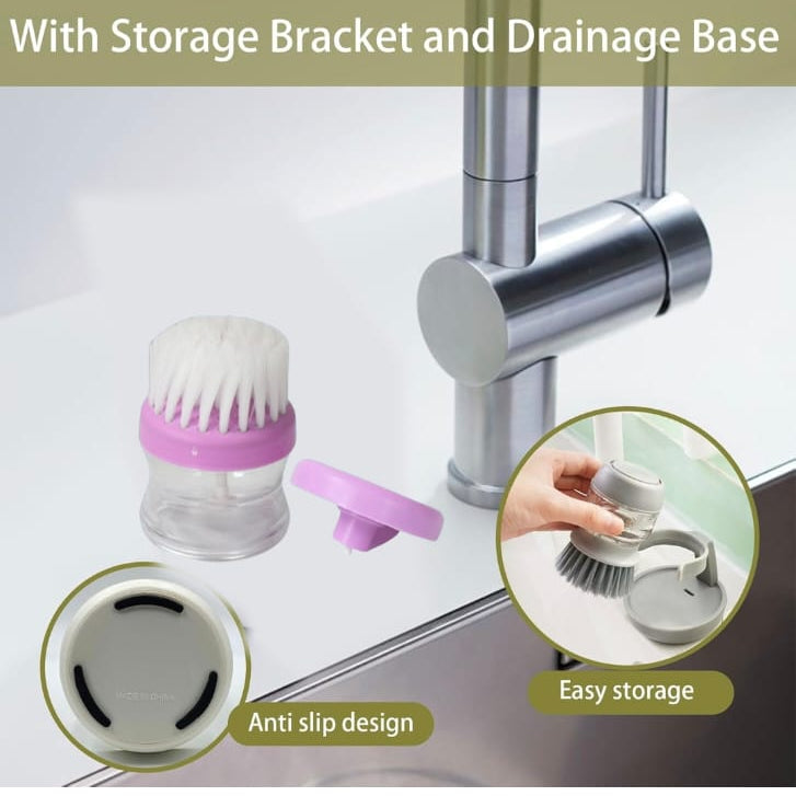 Dish/Washbasin Plastic Cleaning Brush with Liquid Soap Dispenser Plastic Wash Basin Brush Cleaner with Liquid Soap Dispenser (Multicolour)