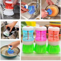 Dish/Washbasin Plastic Cleaning Brush with Liquid Soap Dispenser Plastic Wash Basin Brush Cleaner with Liquid Soap Dispenser (Multicolour)