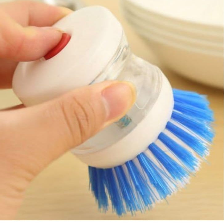 Dish/Washbasin Plastic Cleaning Brush with Liquid Soap Dispenser Plastic Wash Basin Brush Cleaner with Liquid Soap Dispenser (Multicolour)