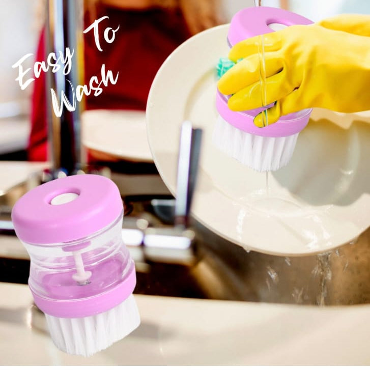 Dish/Washbasin Plastic Cleaning Brush with Liquid Soap Dispenser Plastic Wash Basin Brush Cleaner with Liquid Soap Dispenser (Multicolour)